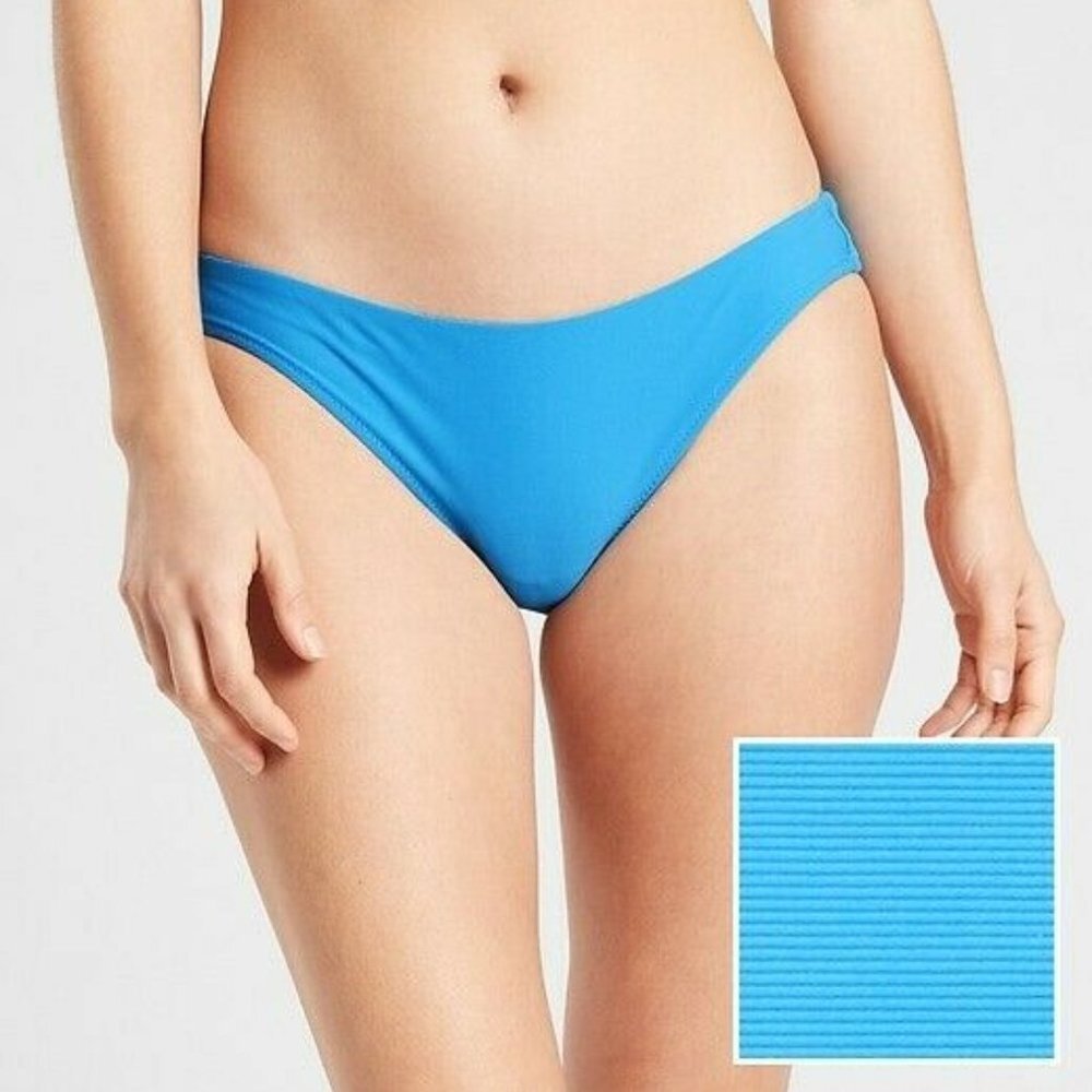 Athleta Cloudbreak Rib Mid Rise Bikini Bottom Blue
